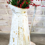 15" Vintage White Metal Pitcher