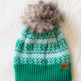 Green & White Pom Hat