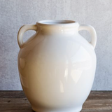 7" Wide White Handle Vase
