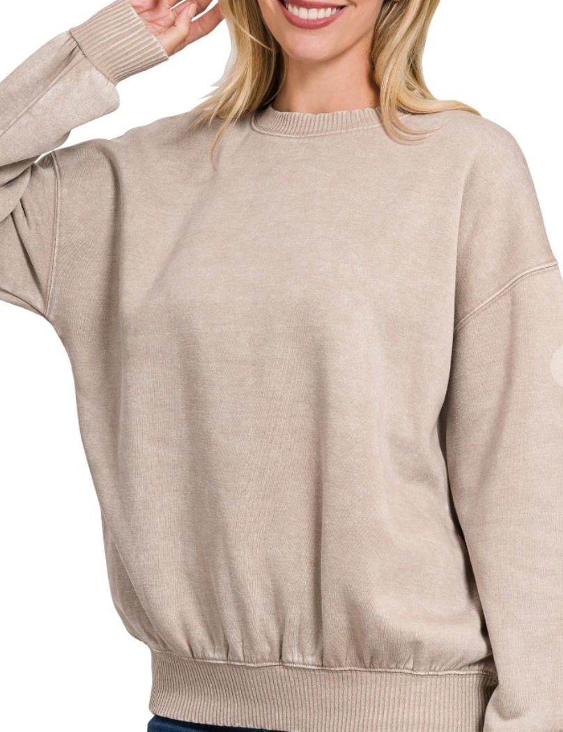 Acid Washed Fleece Oversized Pullover