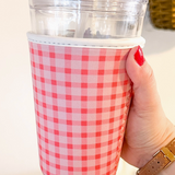 Pink Gingham Reusable Coffee Sleeve