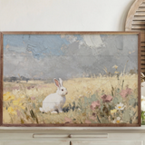 16x10" White Bunny In Flowers Looking Right