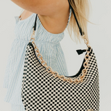 Black Check Woven Shoulder Bag