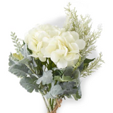 11.5" Soft Green Mixed Foliage & White Hydrangea Bundle