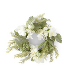 12" Soft Green Mixed Foliage & White Hydrangea Candle Ring