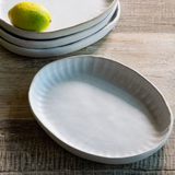 White Speckled Ribbed Oval Ceramic Dish | 8.5"