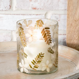 Pressed Botanical Gold & White Glass Candle Jar | 5"