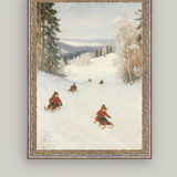 Sledding Hill Framed Antique Art | 5x7"