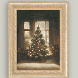 Glowing Christmas Tree Framed Antique Art | 14x18"