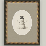 Oval Snowman Framed Antique Art | 8x10"