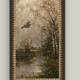 Flying Witch Framed Antique Art | 7x12"