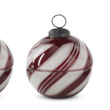 3.5" Red & White Striped Glass Ornament