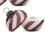3.5" Red & White Striped Glass Ornament