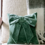 Green Velvet Bow Pillow | 10x10"