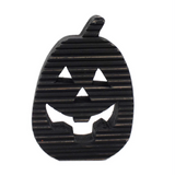 6" Black Ridged Wood Jack O Lantern