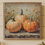 Pumpkin Trio On Bench | 24x24