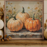 Pumpkin Trio On Bench | 16x16