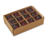 Set of 12 Red Half White Glass Ornaments