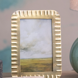 Metal Ribbed Photo Frame, Antique Gold Finish