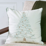 18" Embroidered Mint Tree Mocha Pillow