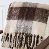 Brown Check Throw With Fringes | 50 x 60"