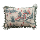 Lumbar Vintage Skiing Scene Pillow