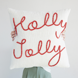 20" Embroidered Holly Jolly Pillow