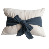 Woven Cotton Lumbar Pillow, Blue Bow | 20x14"