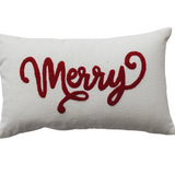 Embroidered Merry Pillow | 12x20"