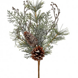 16" Frosted Pine Twig Cone Spray