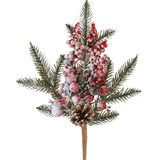 13.5" Flocked Pine And Berry Spray
