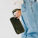 Olive Woven Suede Wristlet Clutch