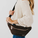 Chocolate Woven Suede Sling Belt Bag