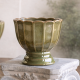 6" Vintage Green Scallop Planter