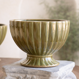 6" Vintage Green Ribbed Planter