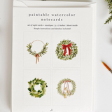 Wreaths Paintable Watercolor Notecard Set