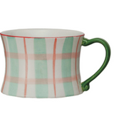 8 oz Hand-Painted Stoneware Plaid Mug