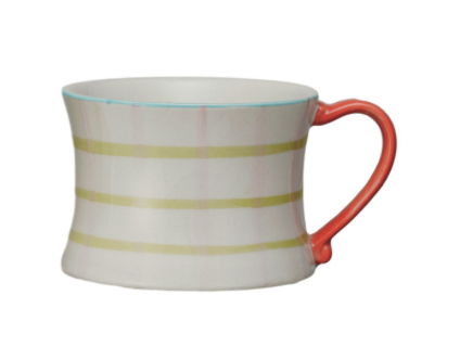 8 oz Hand-Painted Stoneware Plaid Mug