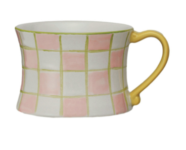 8 oz Hand-Painted Stoneware Plaid Mug
