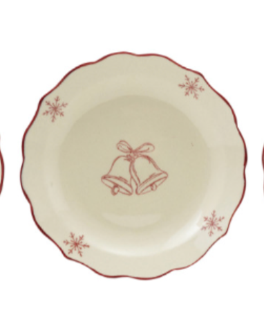 5.5" Holiday Stoneware Scalloped Colored Rim