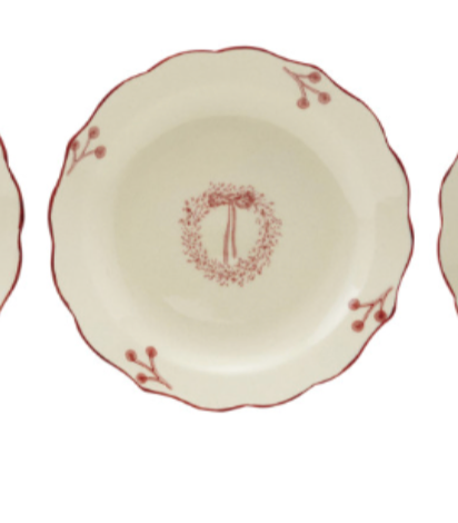 5.5" Holiday Stoneware Scalloped Colored Rim