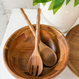 Acacia Wood Salad Bowl Set with Serving Utensils