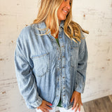 Acid Wash Denim Button Down Shirt Jacket