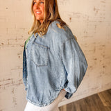 Acid Wash Denim Button Down Shirt Jacket
