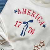 America 1776 Bow Embroidered Crewneck Sweatshirt – Ivory