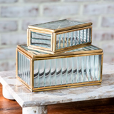 Antique Brass & Ribbed Glass Keepsake Boxes