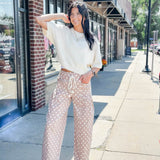 Polka Dot Drawstring Barrel Jeans