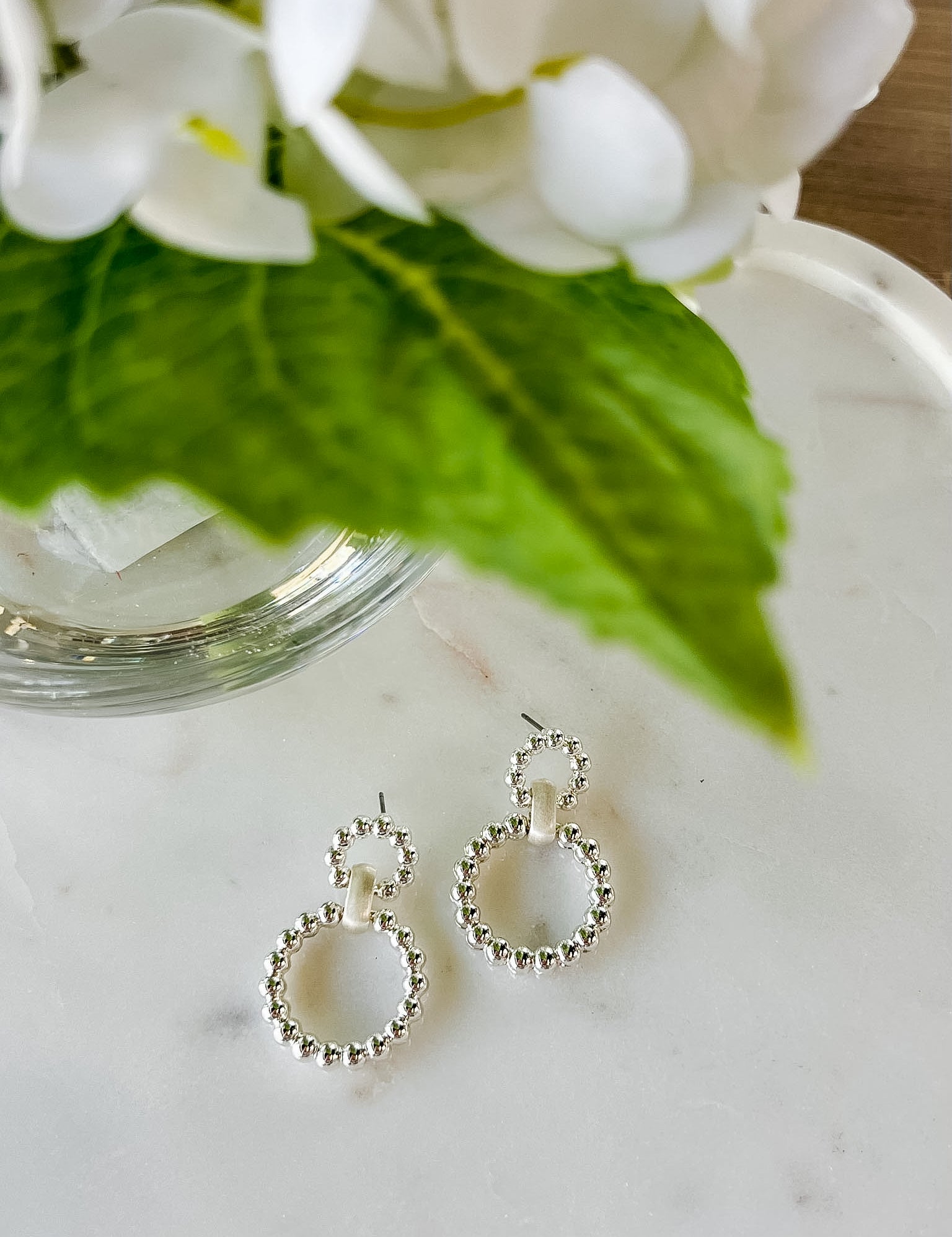 The Beaded Double Ring Drop Earring