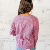 Berry Stripe Ribbed Long Sleeve Top