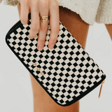 Black & White Checkerboard Woven Zip Wallet
